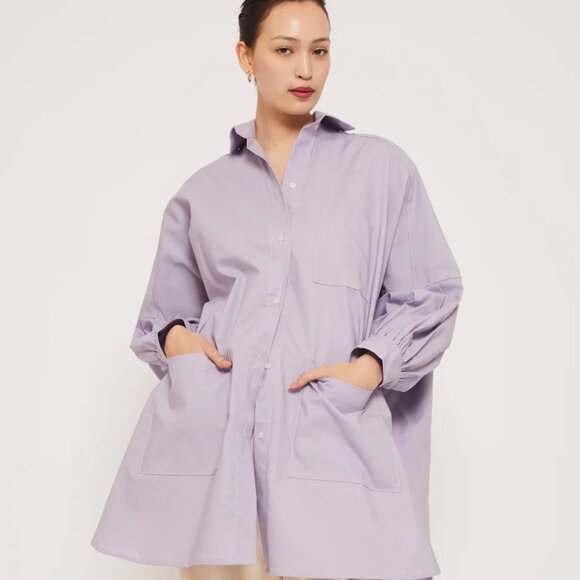 Athena Newton Cotton Smock Blouse in Lilac - Organic Cotton One Size - Picture 11 of 14